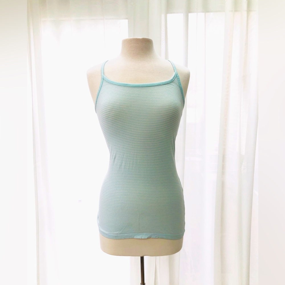 Old Navy Aqua Blue and White Striped Tank Top